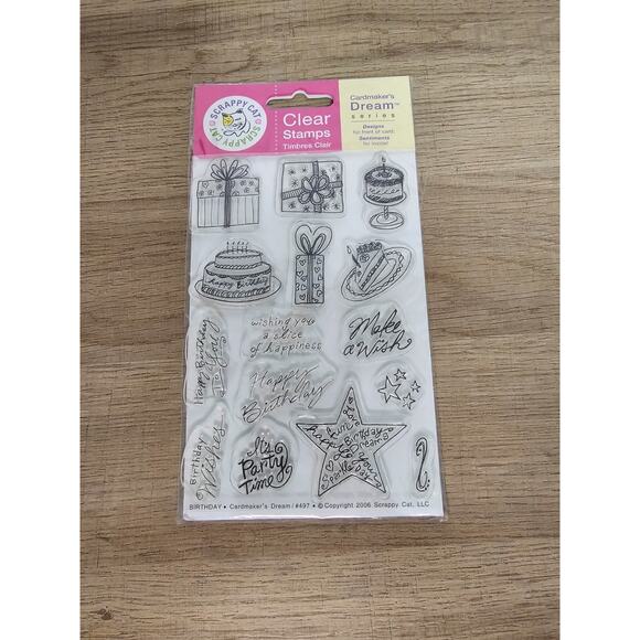 BIRTHDAY Scrappy Cat SCR497 Clear Stamps Slice Of Happy Sentiments Cake um534 - Picture 1 of 2